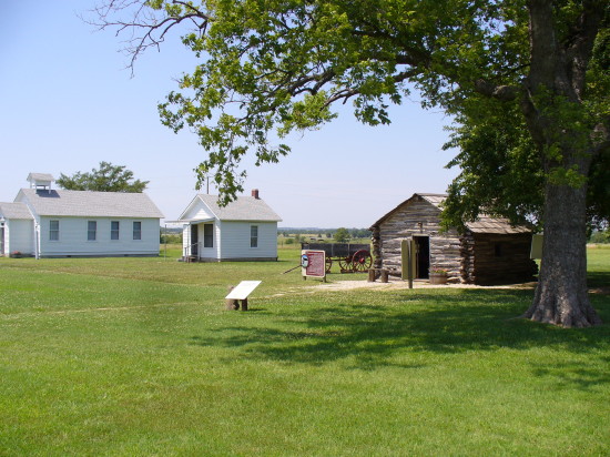 The cabin, post office and 1-room school house