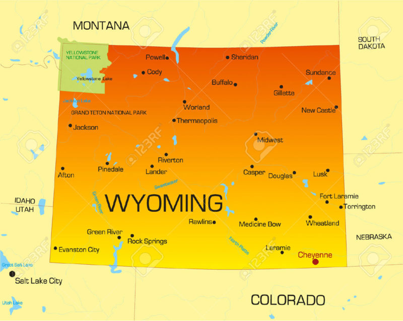 wyoming-clipart-4446039-Vector-color-map-of-Wyoming-state-Usa-Stock