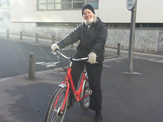 Testing out the bike. Note to self: pay attention to the style of the seat.