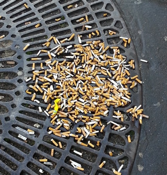 Cigarette butts on the sidewalk