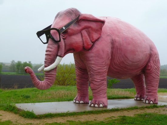Pink elephant that lives at a gas station in Wisconsin - seriously, he does