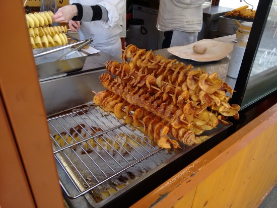 Think freshly deep fried potato chips on a stick.