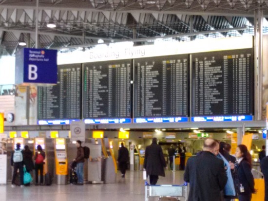 Lufthansa departure board at the Frankfurt, Germany airport.